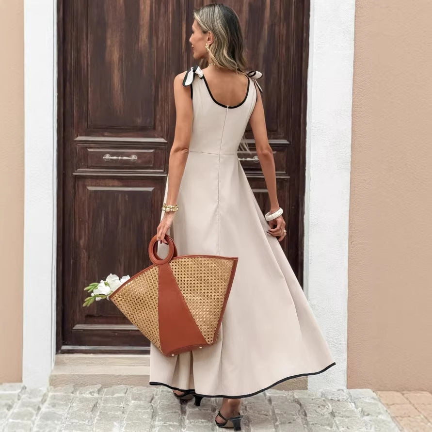 european and american cross-border new arrival: elegant solid color maxi dress