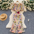 French high-end elegant heavy embroidery floral round neck lantern sleeve cinched waist slimming mermaid tail evening gown dress