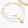 European and american cross-border bohemian heart pendant necklace, fashionable multi-layered colorful beaded faux pearl choker