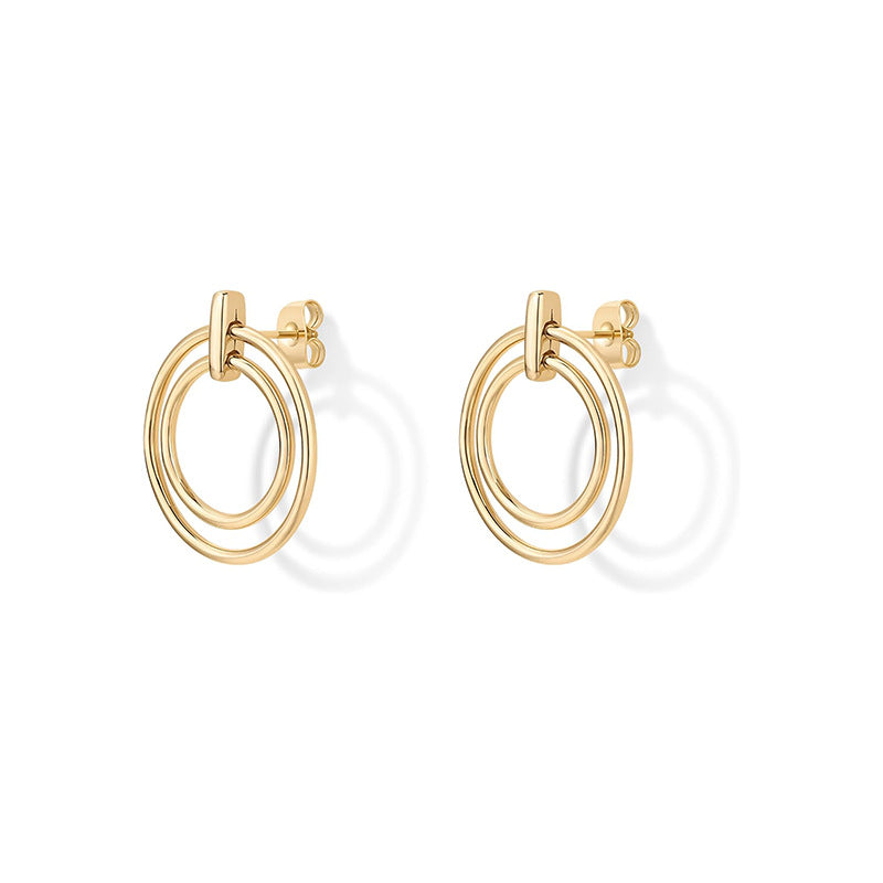 Amazon cross-border fashion minimalist commute double-clasp circle stud earrings - high-end double-layer women's earrings
