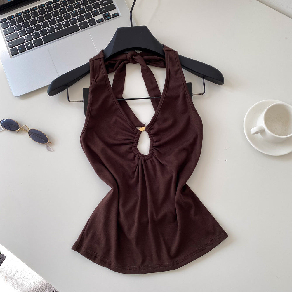Sexyv neckhalterbackless camisole women's summerk-style silmslimming lookcut outoutwear hot girl style tops