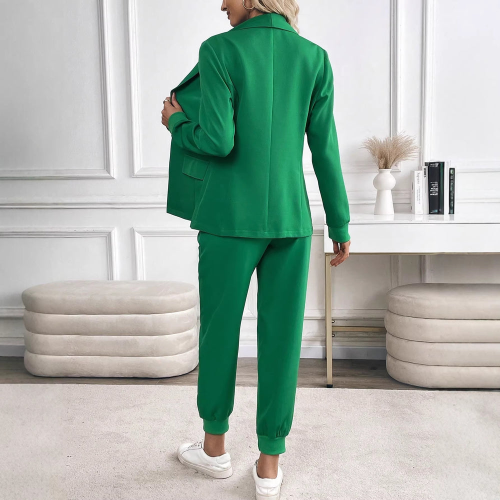 Amazon cross-border european and american women's solid color high-end blazer + elastic waist jogger pants fashionable professional suit set