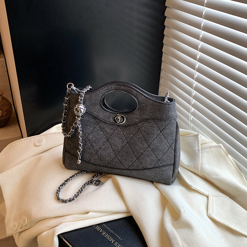 2025 new fashion rhombus embroidered thread bag Xiaoxiangfeng daily women's simple niche chain single shoulder messenger bag