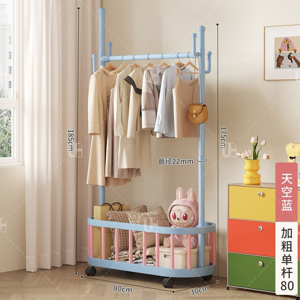 Simple clothes hanger floor-standing vertical clothes hanger movable wheeled student dormitory thickened clothes hanger dopamine coat rack