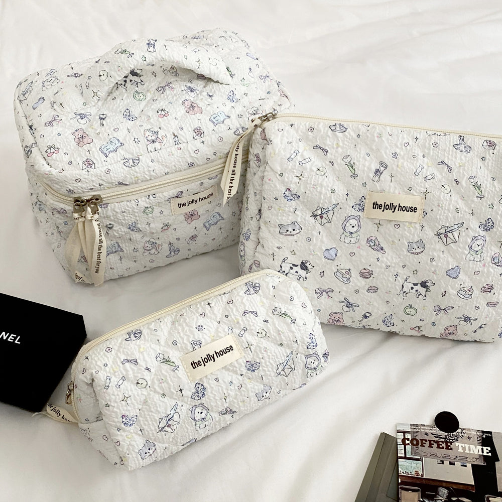 Cute and fresh bowknot makeup bag - large capacity student dorm storage pouch & pencil case set