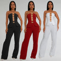 C7367 cross-border   fashion women's sexy bandeau gold buckle wrap-around arm pants two-piece set