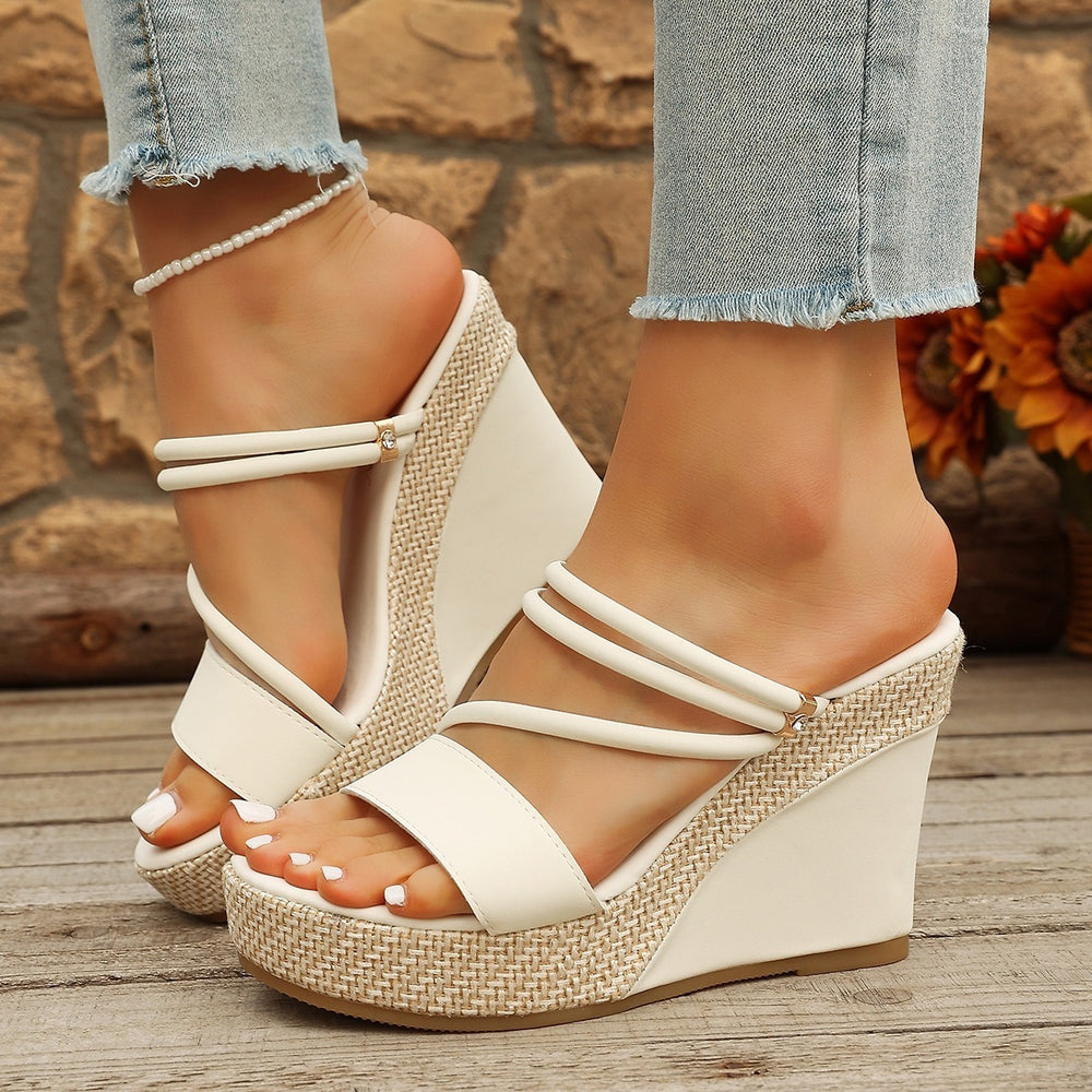plus size cross-border elegance wedge shoes candy color suede elegance women's thick sole heels ankle strap breathable suede