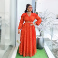 Amazon fashion cross-border export young lady style waist patchwork lace dress women's plus size elegance long skirt