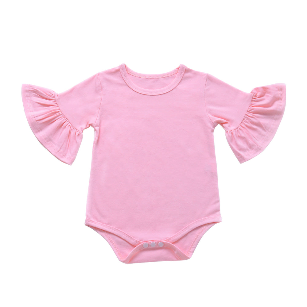 Children's clothing baby bell sleeves baby rompers european and american kids bag butt clothes rompers girl jumpsuit pure cotton short sleeves