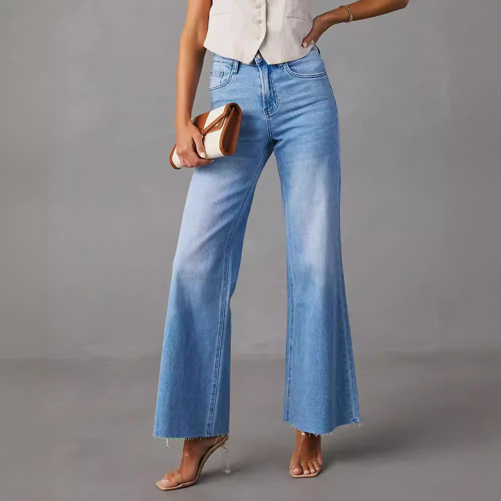 European and american stretch women's jeans - new arrival, hot-selling stretch washed micro flare jeans, elegant commute denim