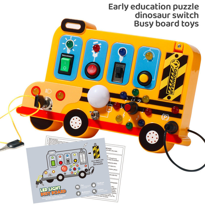 educational early education amazon kids school bus busy board multi-function led switch car power button toy