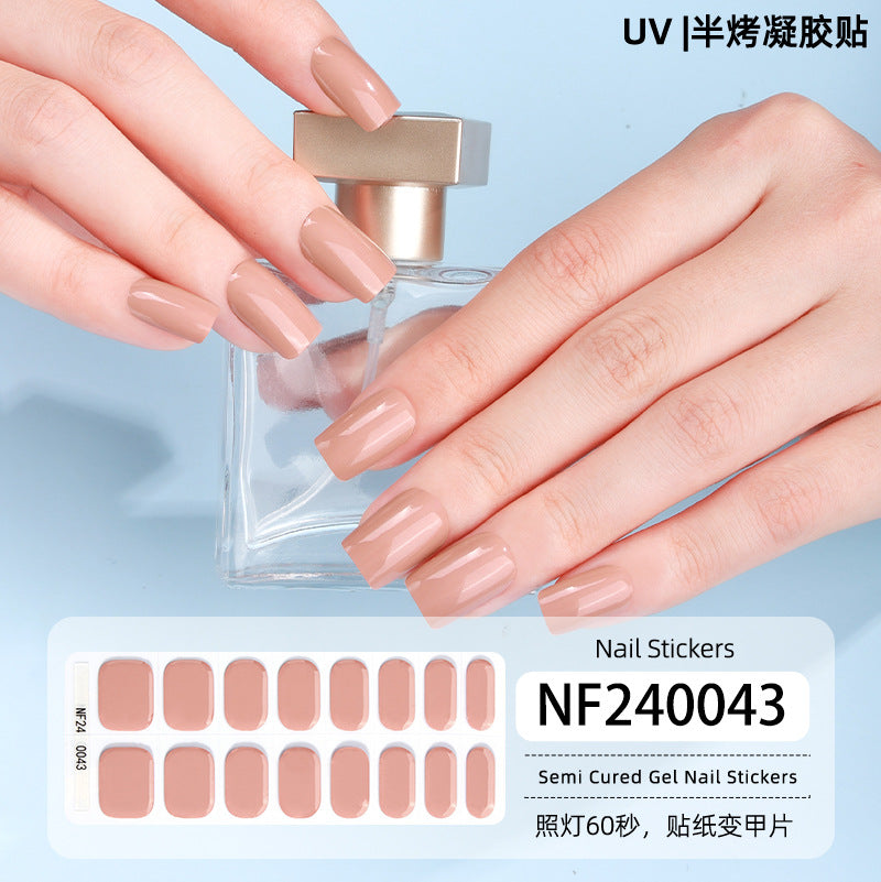 Zhengxiang new semi-cured gel nail art sticker solid color pure green onion gel UV nail sticker simple baking lamp gel nail art