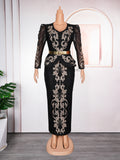 African cross-border supply  women's plus size  new luxury hotfix rhinestone beaded v-neck evening dress