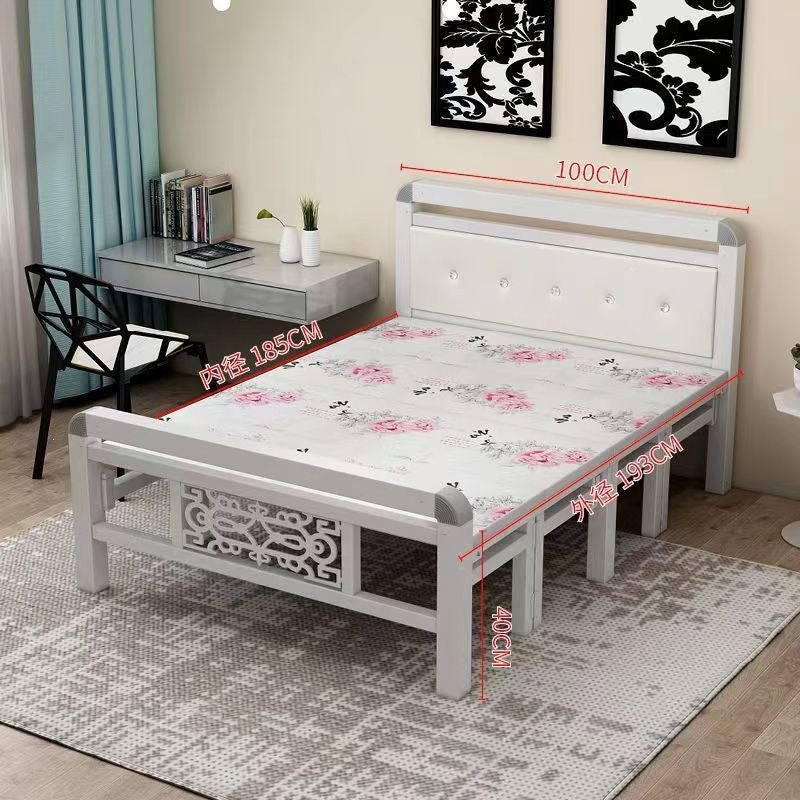 Four-fold foldable bed single bedfor homesimple office lunch break double rental house adult iron bed