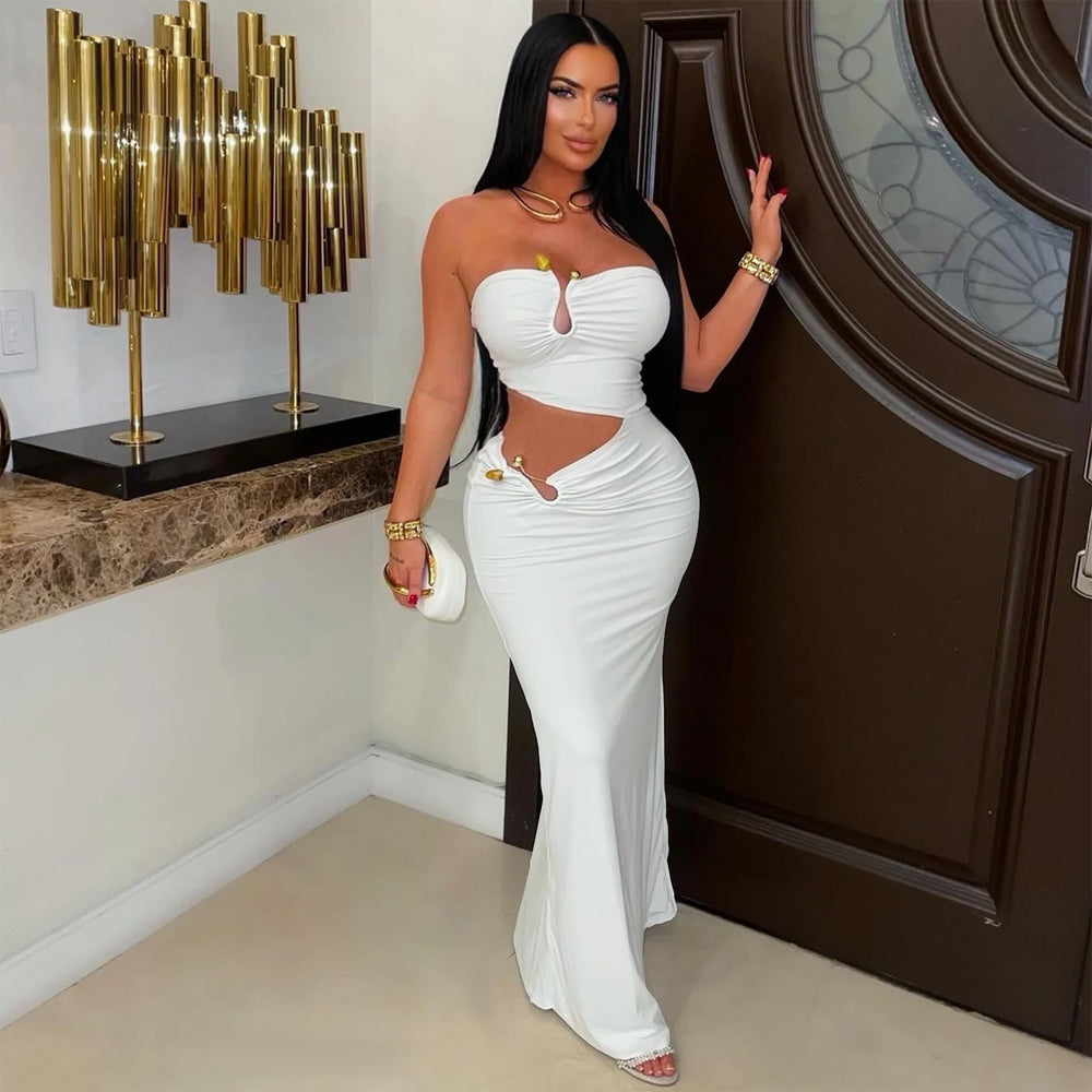C7696 cross-border   fashion women's sexy bandeau backless bodycon dress