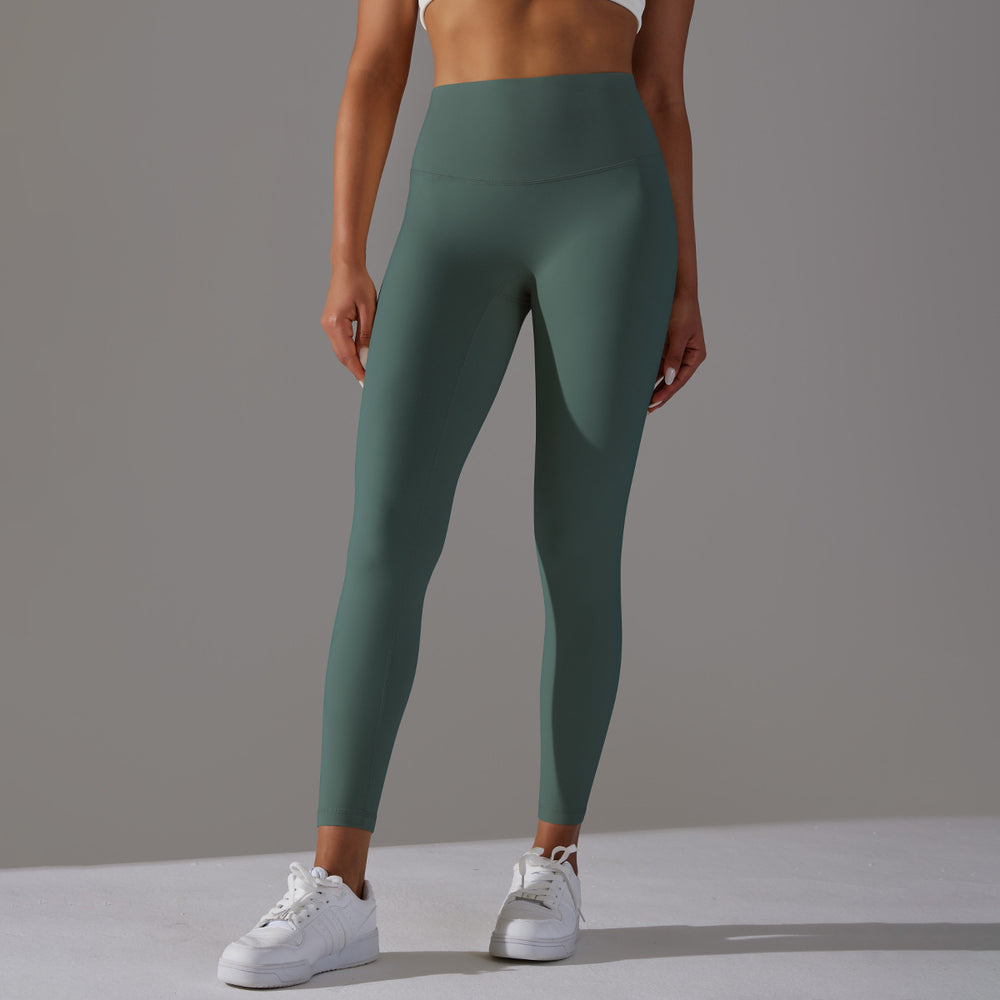 No awkward line double-sided brushed nude breathable yoga nine-point pants high waist hip lift peach tight sports fitness pants