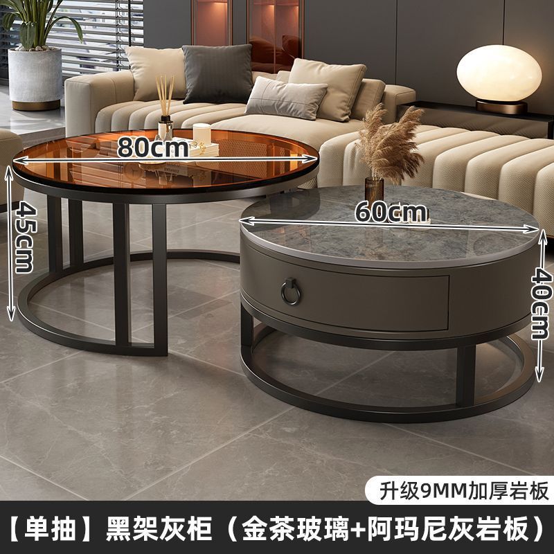 Rock slab coffee table living room solid wood table balcony small apartment for homecasualaccessible luxury round side table retractable combination