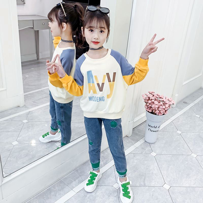 Girls' korean style sweatshirt -  spring/autumn new collection - casual base layer top for mid-to-large sized girls - cute long-sleeved top