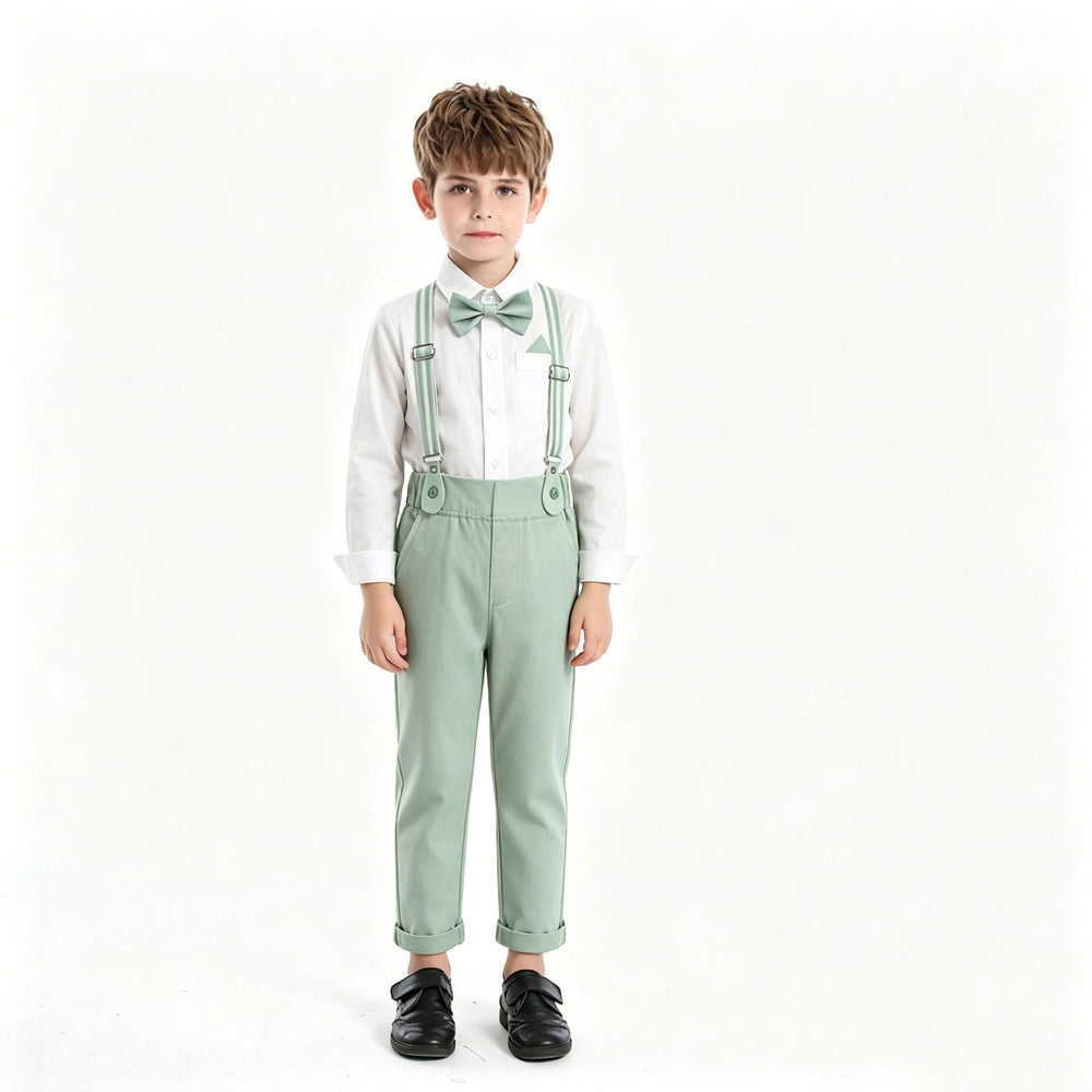 Handsome boyssummersuitwhitelong sleevesshirt suspenderspantstwo-piece setbaby boybirthday dress
