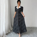 new european and american style fitted v-neck floral print elegant dress