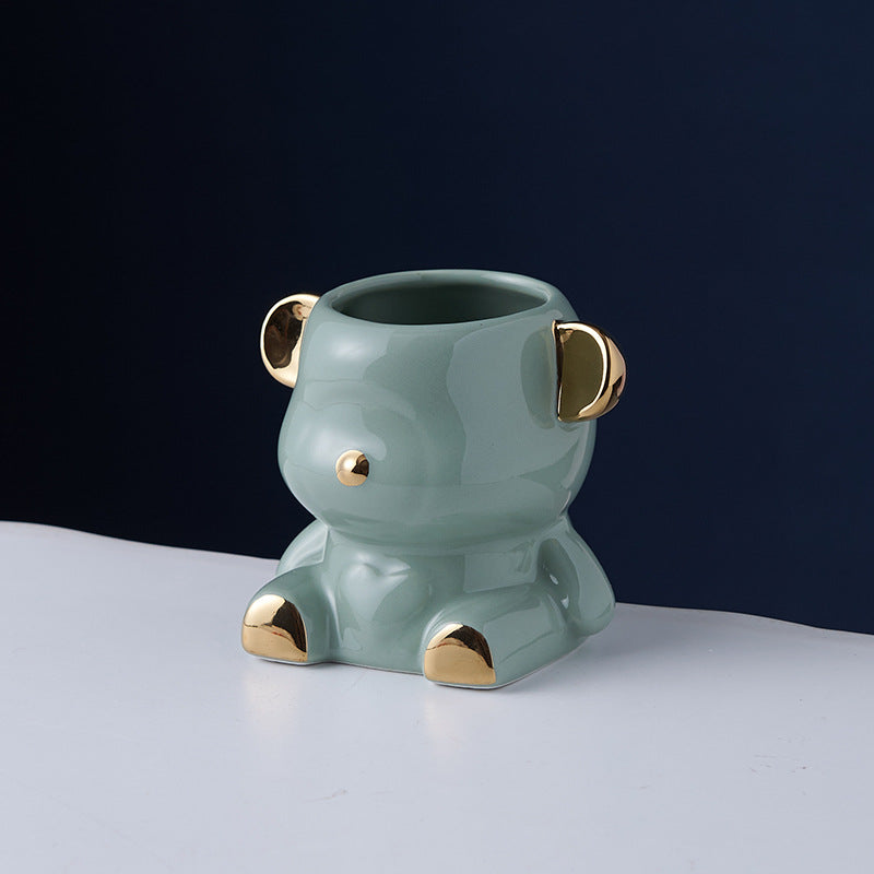 Bear fruit fork suit high-looking electroplated ceramic storage jar stainless steel fork spoon combination fruit pick jar wholesale