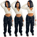 European and american cross-border women's jeans -  wholesale women's clothing - street style high-waisted topstitched straight-leg casual trousers