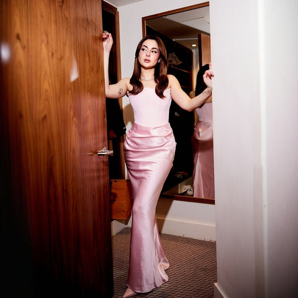 SDM107 European and American  women's clothing wholesale supply tube top satin splicing silky dress evening dress Dress