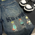 Boys' spring denim jeans - kids' pants - cartoon design - mid-to-large size - stylish spring streetwear pants for boys - long pants