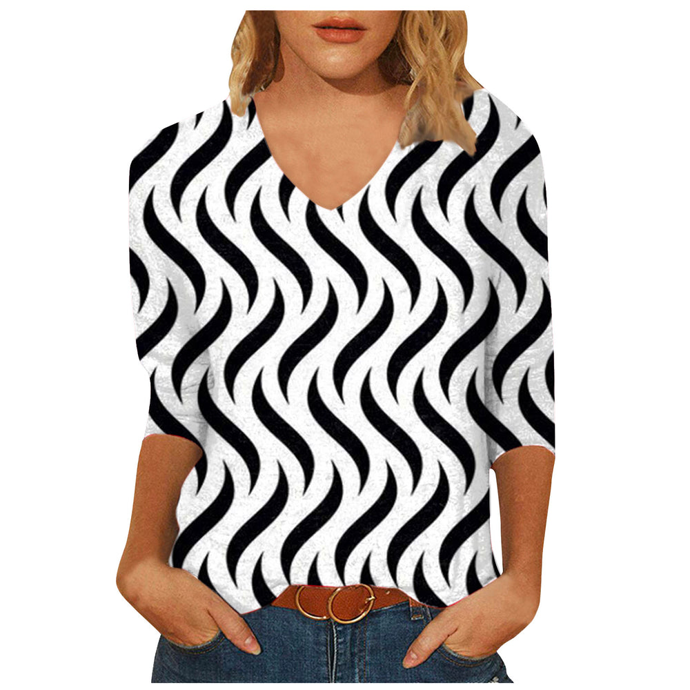 cross-border  women's casual v-neck 3/4 sleeve t-shirt top - in stock
