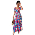 new european and american print ruffle trim square neck puff sleeve dress