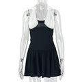 European and american style ins cross-border black and white contrast color fashion women's chest-wrapped casual a-line skirt pleated sleeveless home dress