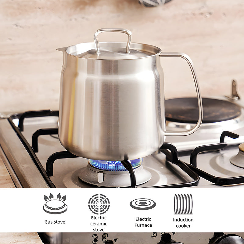 Multifunctional 304 stainless steel deep fryer with strainer, kitchen home use grease separator, lard container, large capacity oil storage pot