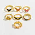 retro colorful ethnic style butterfly flower ring stylish drip oil niche style design ring jewelry wholesale
