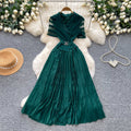 French chic blazer-style short sleeve dress - women's slim-fit pleated maxi dress for work and everyday elegance