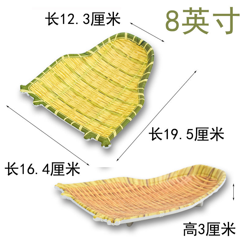 Bamboo woven disc plastic hot pot dish plate restaurant large plate barbecue plate farmhouse tableware green roast chicken plate banquet