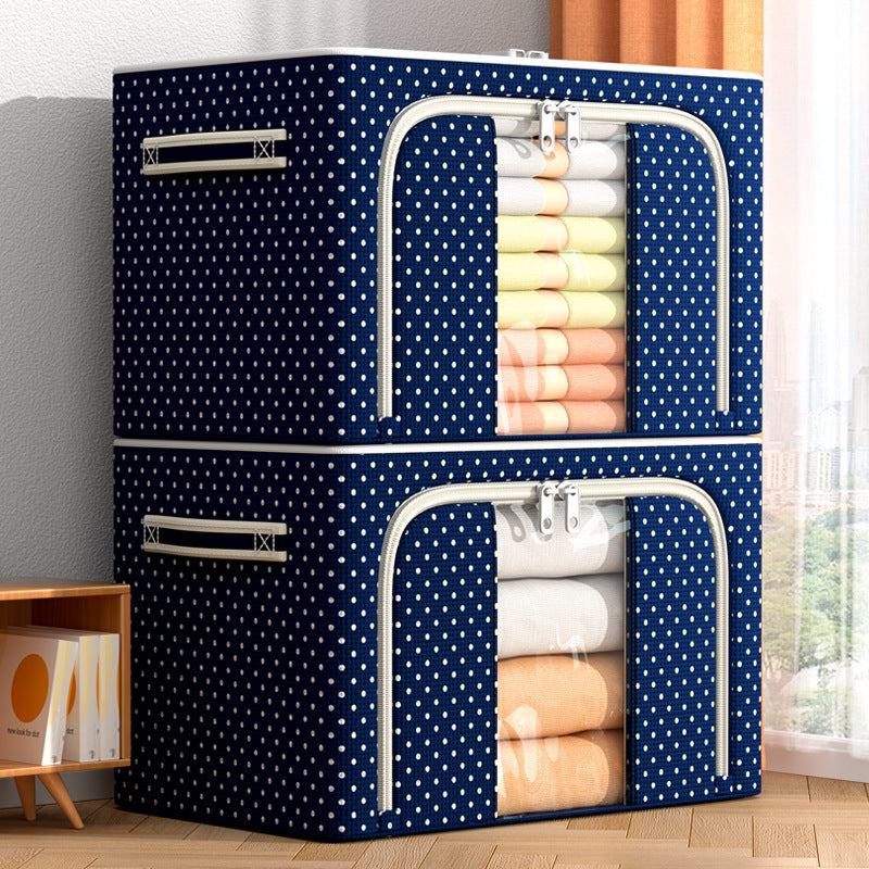 Cross-border large-capacity Oxford cloth clothes storage box Foldable storage box Clothing steel frame fabric storage box