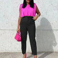 Belted european and american style women's clothing  spring new fashion plus size slimming high waist casual skinny pants foreign trade suit pants