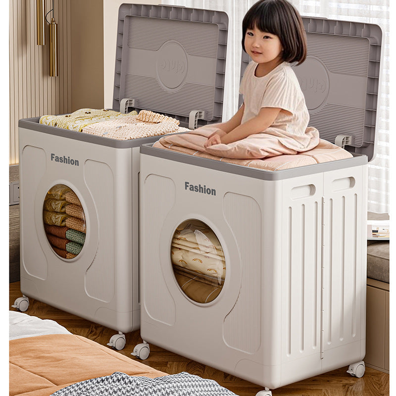 Customized clothes storage box Household flip large capacity with pulley Clothing sorting box Sundries quilt storage box