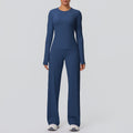 Cloud-feel outdoor casual yoga outfit: long-sleeve t-shirt top & high-waisted wide-leg active wear set for running and fitness