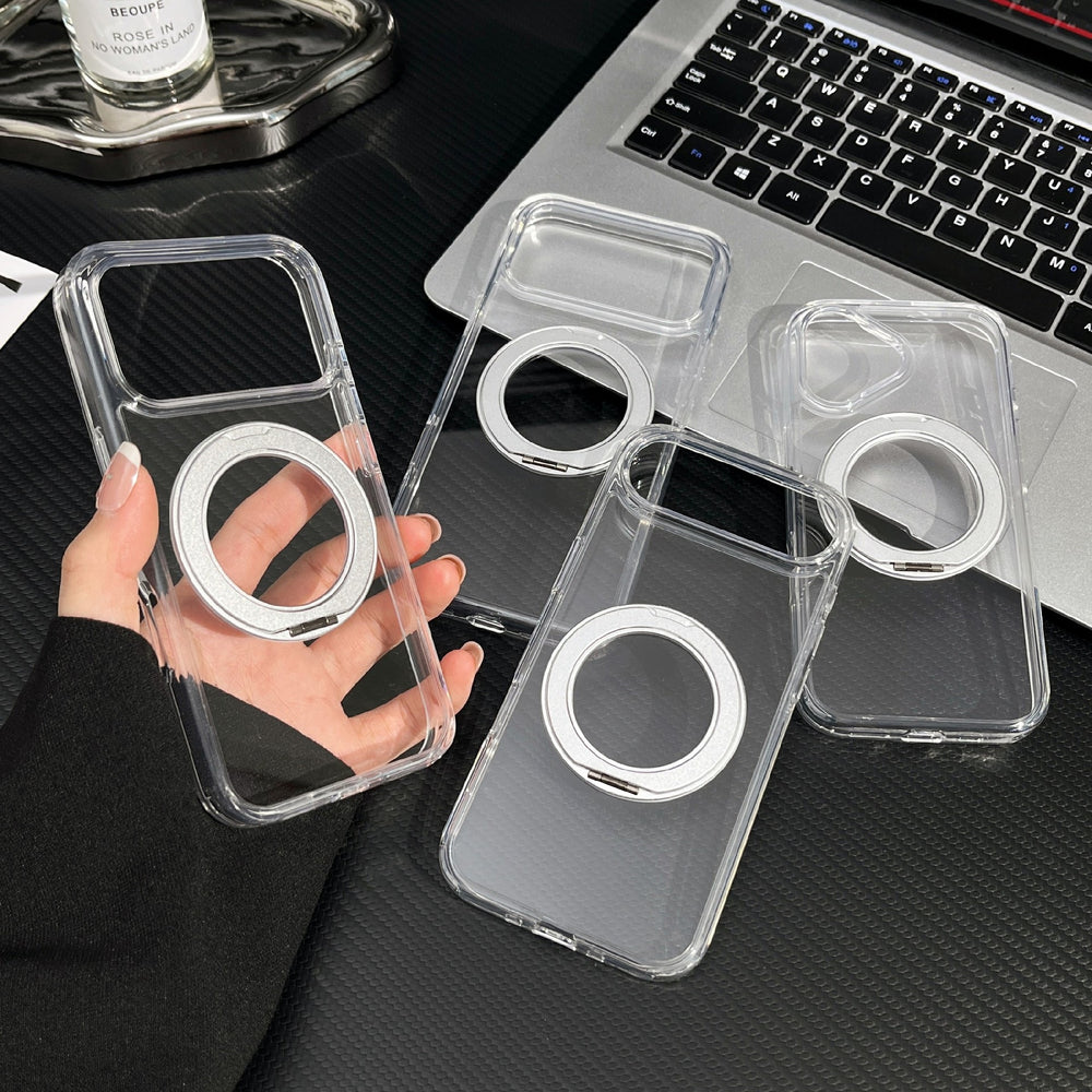 Suitable for iphone17pm rotating stand non-yellowing acrylic mobile phone case apple 16 transparent magnetic mobile phone case
