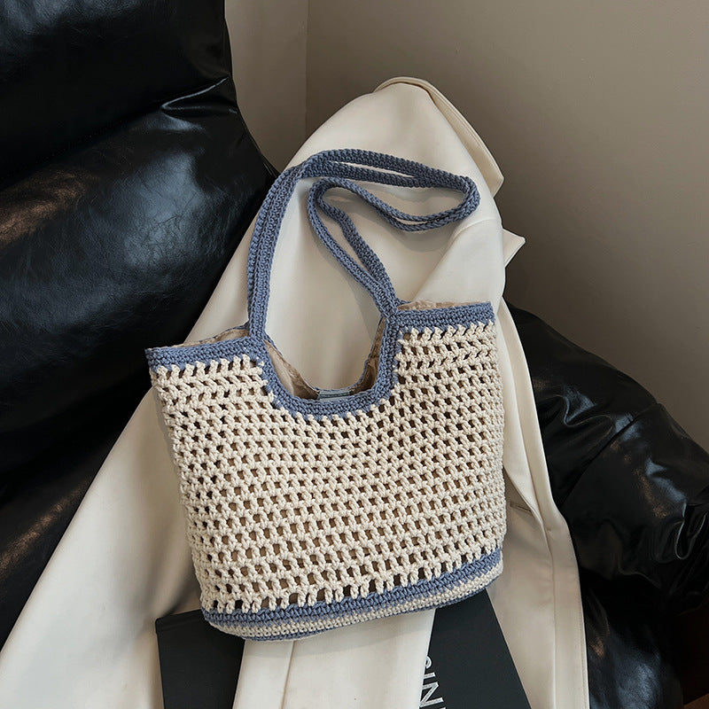 Cross-border commuting large-capacity hollow woven bag women's 2025 new versatile shoulder bag casual knitted tote bag
