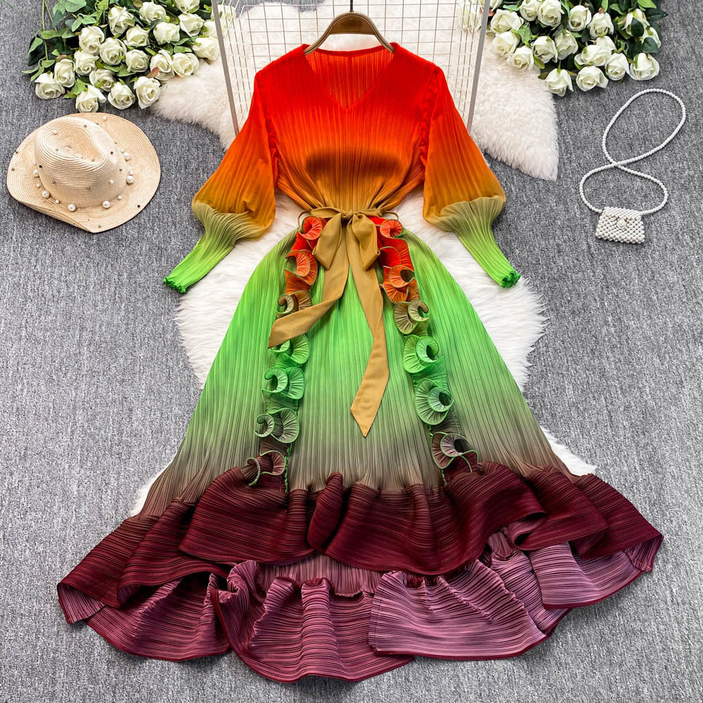 Miya foreign trade premium banquet gown - gradient ruffle detail, heavily pleated, slim-fit long dress