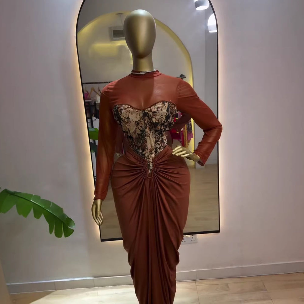 European and american cross-border women's fashion  summer new arrival: elegant round neck long sleeve t-shirt, vest, and ruched midi skirt three-piece set