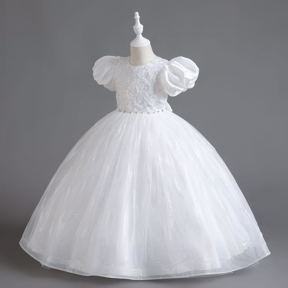 New arrival: puff sleeve sequin mesh princess dress for girls - perfect for international children's day!