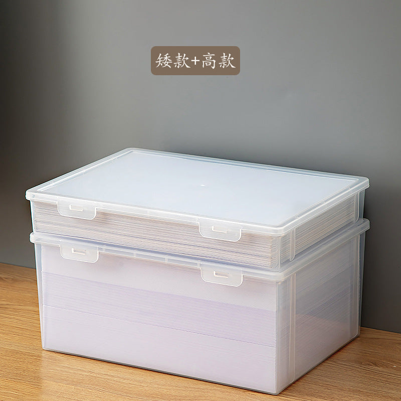 Desk a4 paper storage box plastic transparent desk finishing box square with lid dustproof desktop file storage box