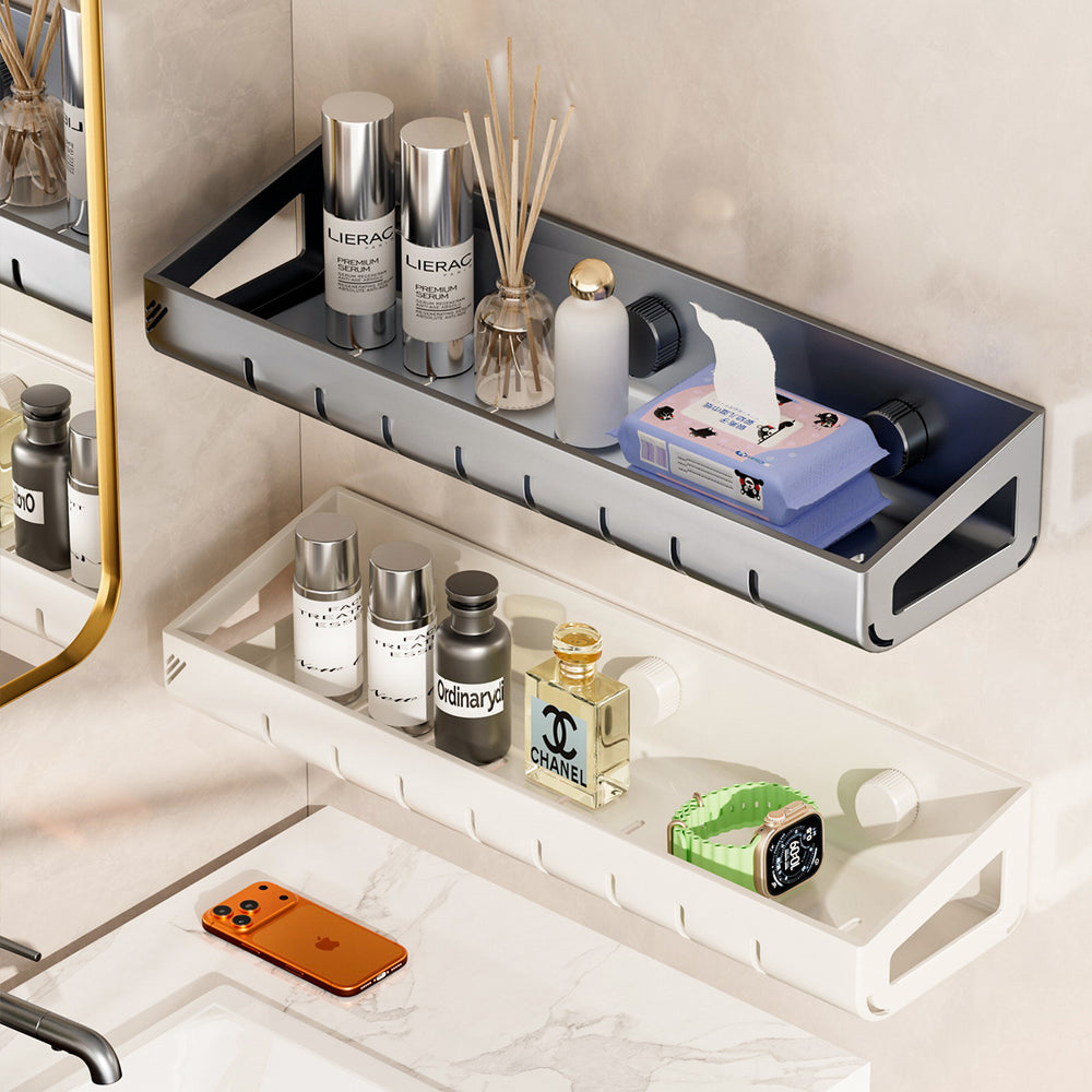 Suction cup shelf - bathroom vanity organizer, wall-mounted, no drilling required, toilet & washroom storage rack