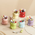 Cute dinosaur cartoon high-value ceramic cute fruit fork box stainless steel fruit fork suit afternoon tea spoon combination