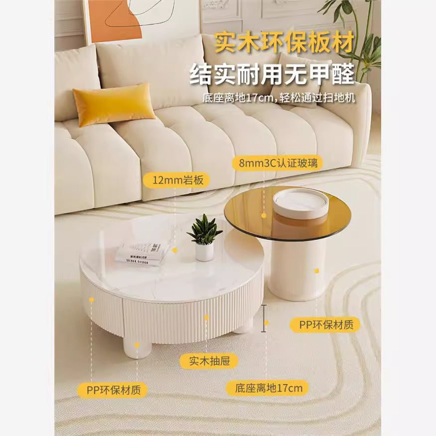 French cream style coffee table light luxury normcore living room slate coffee table modern small apartment storage scandinavian round combination