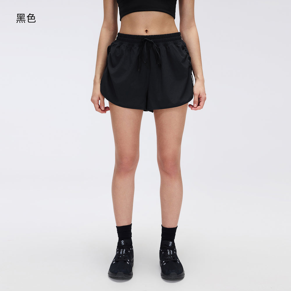 High-waisted women's yoga shorts - summer edition: side drawstring, loose fit, slimming, perfect for running, training, and fitness (d26069)