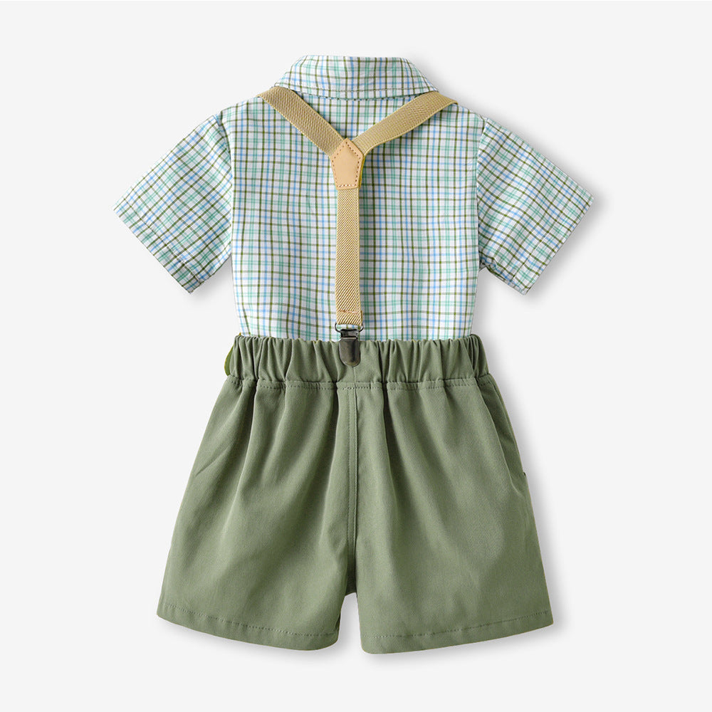 Summer new arrivals: korean & japanese style boys' outfit - plaid shirt, turn-down collar, short sleeve, fresh & stylish kids' clothing, perfect for birthday gifts